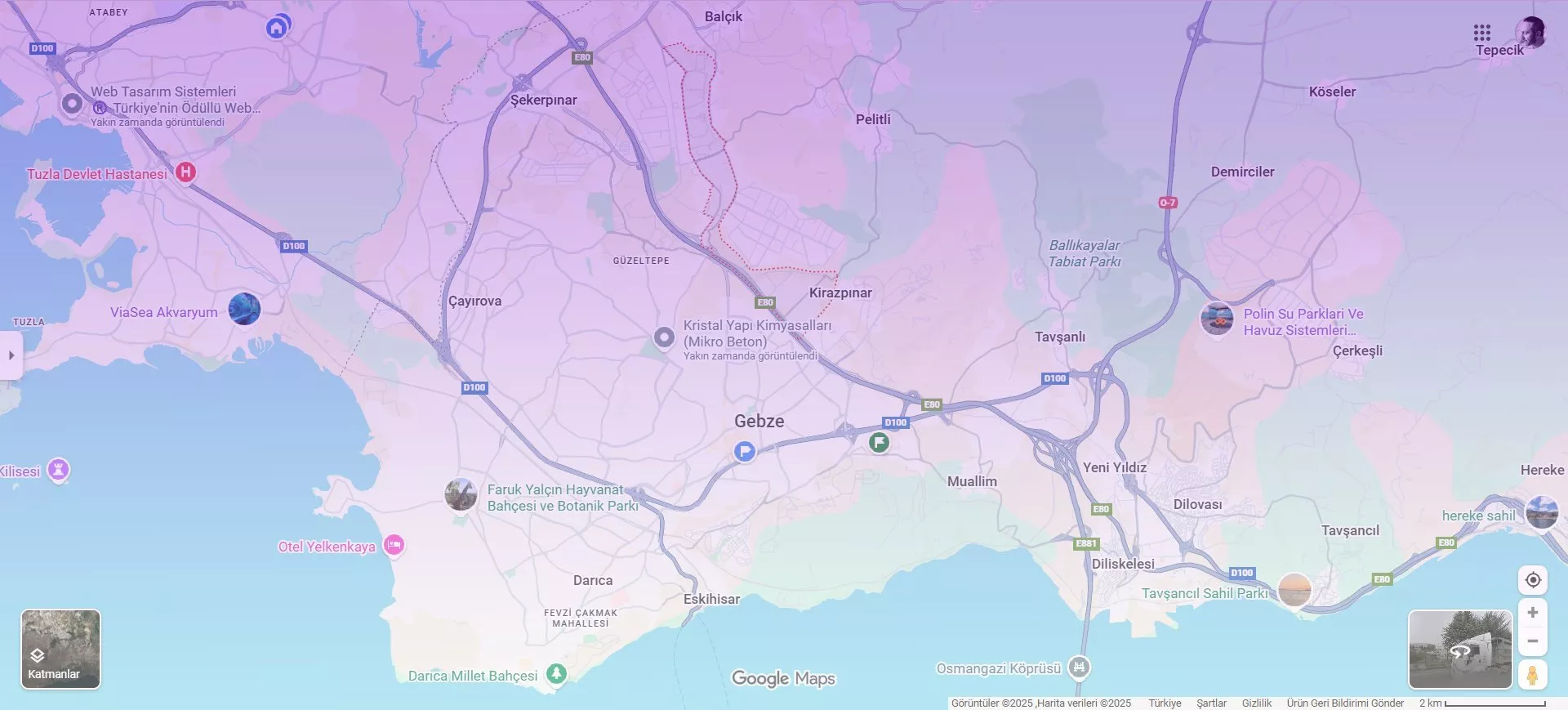 Gebze OSB Web Tasarım ve Yazılım Servis Alanı Harita Görünümü